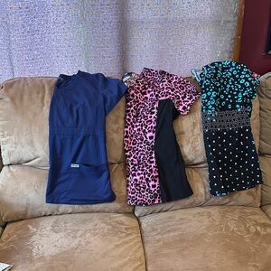 3 women scrub tops size medium